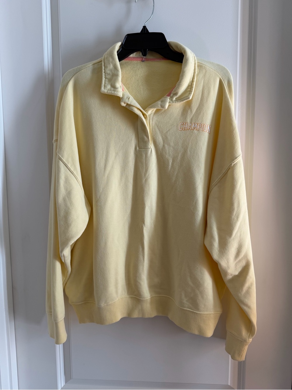 Champion Pale Yellow Polo-Style Crewneck Sweatshirt
